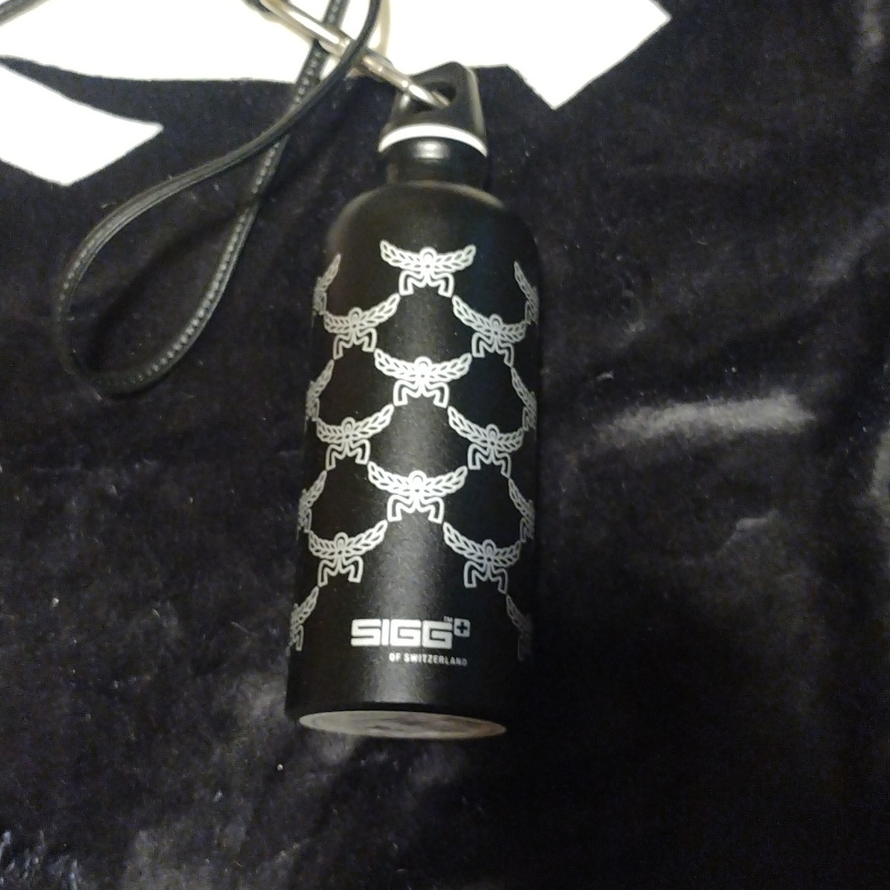 Mcm x sigg water bottle with leather shoulder strap